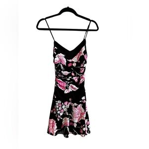 Vintage Rampage Pink Black Floral Mini Dress Stretch Strappy Y2K 90’s